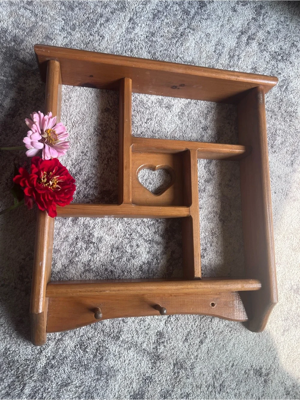 Cottagecore Knick knack shelf Wooden Wall Shelf with Heart Cutout - Brown